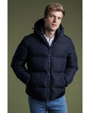 French Connection Hooded Puffer Jacket With High Neck - Blue