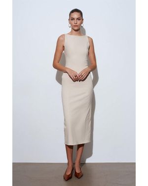 Dilvin Sleeveless Midi Bodycon Dress With Slit - White
