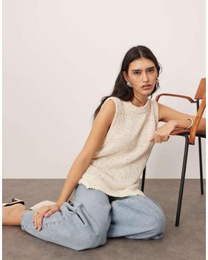 ARRANGE Boucle Open Knit Longline Vest Top - Natural