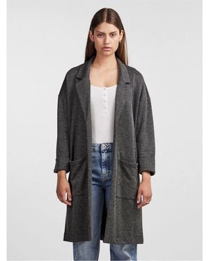 Pieces Notched Neck Relaxed Fit Coat - Grey