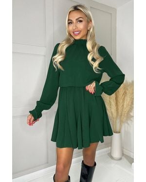 AX Paris High Neck Shirred Detail Skater Dress - Green