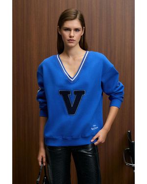 Grimelange V-Neck Colour Block Sweatshirt - Blue