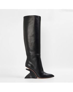 Off-White c/o Virgil Abloh Off Knee High Flared Heel Boots - Black