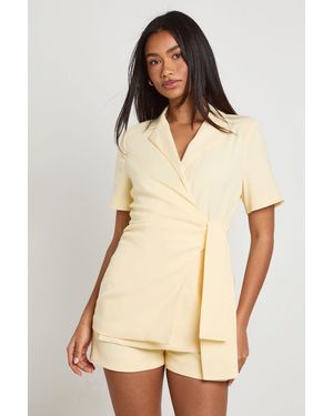 Boohoo Ruched Tie Side Short Sleeve Blazer - Natural
