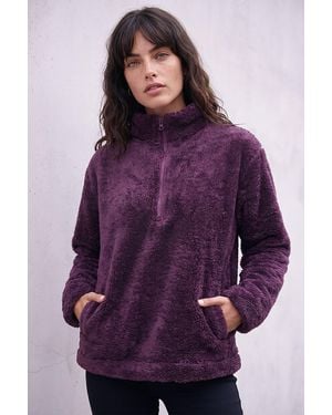 Roman Sherpa Zip Neck Fleece Jacket - Purple