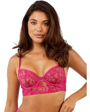 Playful Promises Lyra Longline Embroidery Bra - Pink