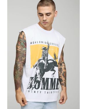 BoohooMAN Oversized Homme Western Graphic Tank - White