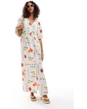 Pieces Puff Sleeve Button Frontmaxi Dress - White