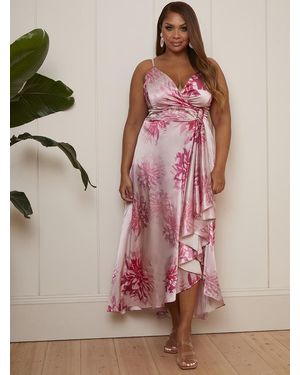 Chi Chi London Cami Floral Print Wrap Midi Dress - Pink