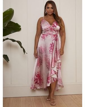 Chi Chi London Cami Floral Print Wrap Midi Dress - Pink