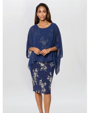 Gina Bacconi Anne Foil Dress With Chiffon Cape - Blue