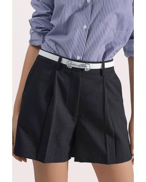 Hiccup Linen Blended High Waist Pleated Short - Blue
