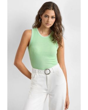 Hiccup Contrast Detail Sleeveless Blouse With Blanket Stitch - Green