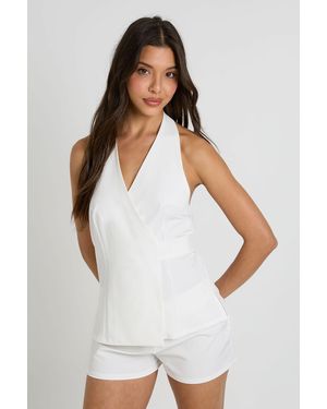 Boohoo Wrap Tailored Halter Waistcoat - White