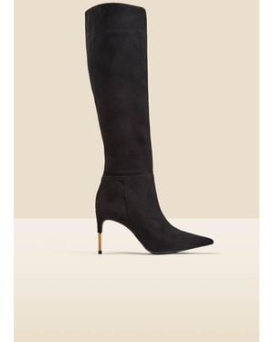 Sosandar Suede Knee High Boot With Heel Detail - Black