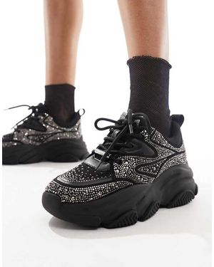 Steve Madden Privy Rhinestone Chunky Trainers - Black