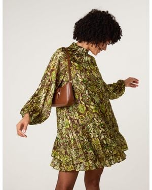 Blue Vanilla High Neck Frill Hem Dress - Metallic