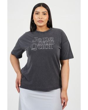 Brave Soul Curve Acid Wash Graphic Print Oversized T-Shirt - Grey