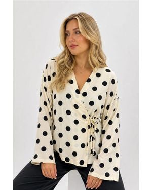 Bigdart Polka Dot Wrap Blouse With Tie Detail - White