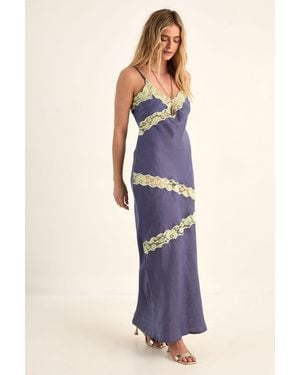 Nasty Gal Hammered Satin Cutwork Lace Insert Maxi Dress - Blue