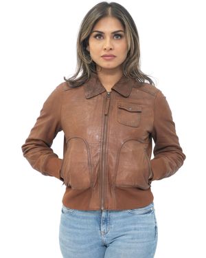 Infinity Leather Ma-1 Varsity Jacket-Ann Arbor - Brown