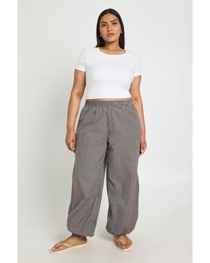 Boohoo Plus Check Elasticated Waist Balloon Trousers - Grey