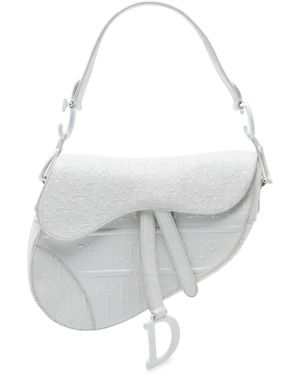 Dior Pre-Owned Oblique Embossed Calfskin Saddle Bag - White