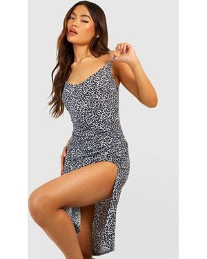 Boohoo Leopard Print Jersey Slip Midi Dress - Grey