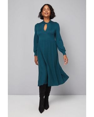 Wallis Petite Twist Neck Keyhole Pleated Dress - Blue