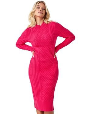 D.u.s.k Cable Knit Midi Jumper Dress - Pink