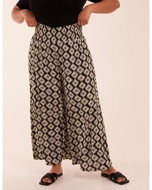 Blue Vanilla Curve Shirred Wide Leg Aztec Trouser - Black