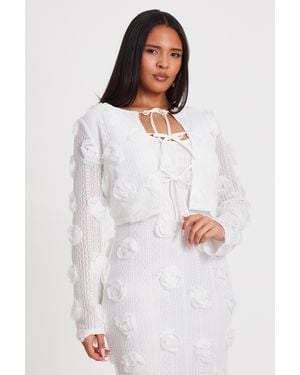 Quiz Floral Cropped Cardigan - White