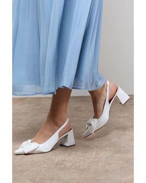 Oasis Seala Satin Bow Slingback Medium Block Heel Court Shoes - Blue