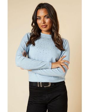 Dorothy Perkins Hot Fix Necklace High Neck Jumper - Blue