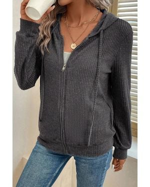 Azura Exchange Ribbed Knit Zipup Hoodie - Grey