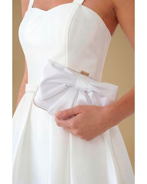 Oasis Bridal Azalea Satin Bow Detail Clutch Bag - White