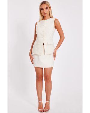 Quiz Boucle Sequin Mini Skirt - White