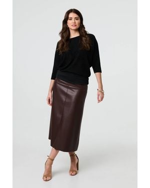 Izabel London Metallic Stripe 3/4 Batwing Sleeve Top Lace - Black