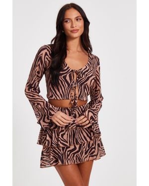 Quiz Chiffon Tiger Print Top - Red