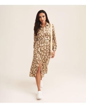 Gini London Animal Belted Shirt Dress - Natural
