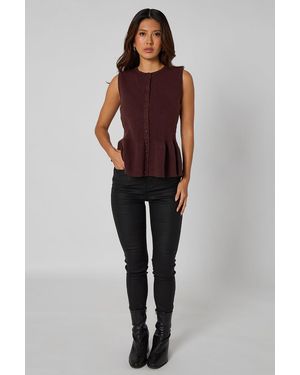 Urban Bliss Peplum Button Front Vest - Brown