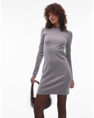 TOPSHOP Long Sleeve Crew Neck Mini Dress - Grey