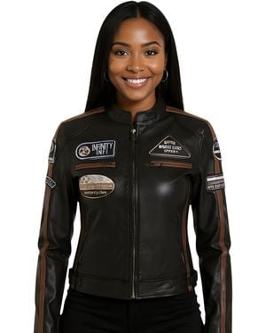 Infinity Leather Biker Racing Badges Jacket-Dalby Lamb Leather - Black