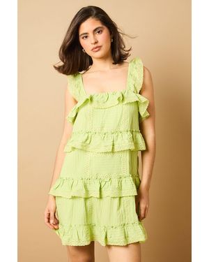 Oasis Broderie Tiered Detail Strappy Mini Dress - Yellow