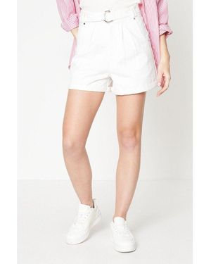 Dorothy Perkins Pleated Belted Twill Shorts - White