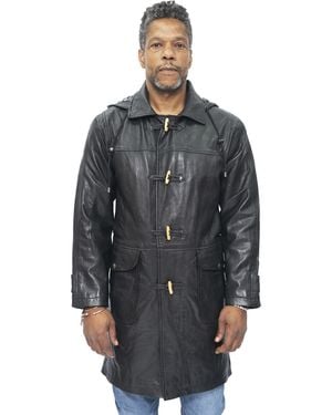 Infinity Leather Duffle Classic Coat-Aylesbury - Black