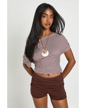 Boohoo Fold Over Waist Hot Pant - Brown