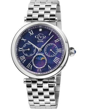 Gv2 Florence Mother Of Pearl Dial Diamond Cut Ring On Stainless Steel Bracelet Watch - Blue