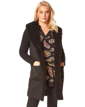 Roman Longline Faux Shearling Knit Coatigan - Black