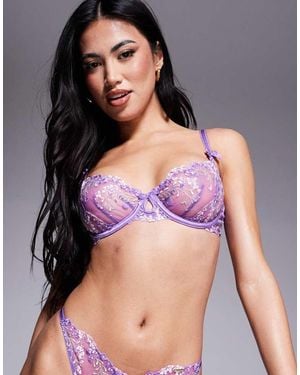 Boux Avenue Floral Balconette Bra - Purple